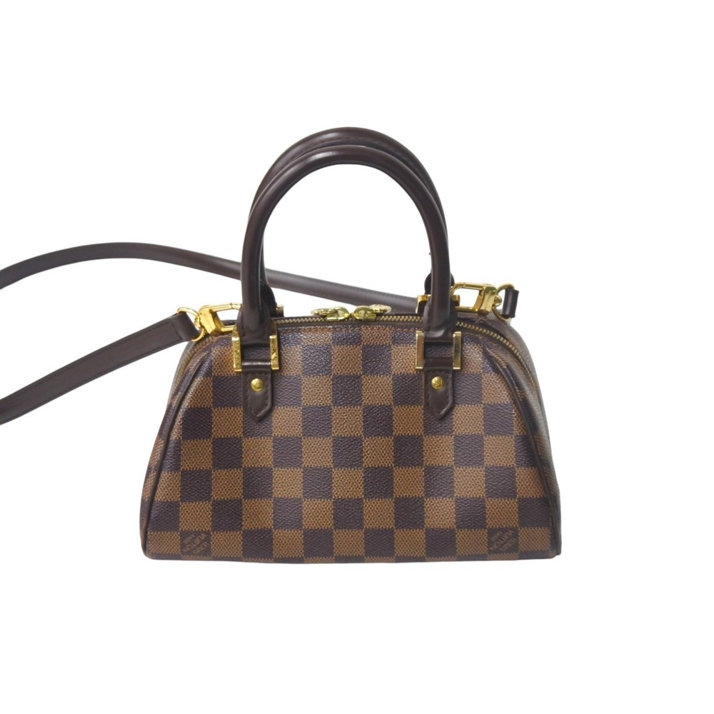 Louis Vuitton Canvas Handbag Brown Leather Damier Rivera